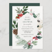 Winter Florals en Greenery Baby shower Invitation Kaart (Voorkant / Achterkant)