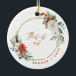 Winter Florals gewoon gehuwd fotoornament Keramisch Ornament<br><div class="desc">Winter Florals gewoon gehuwd fotoornament</div>