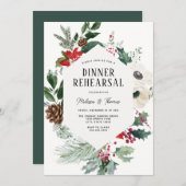 Winter Florals Greenery Wedding Dinner Rehearsal Kaart (Voorkant / Achterkant)