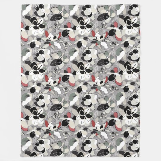 Winter Florals Grey Black Fleece Deken (Voorkant)