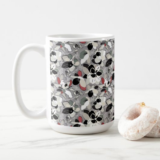 Winter Florals Grey Black Koffiemok (Met donut)