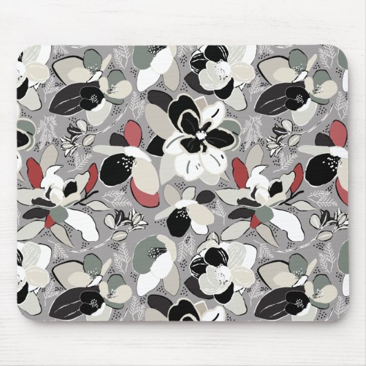 Winter Florals Grey Black Muismat (Voorkant)