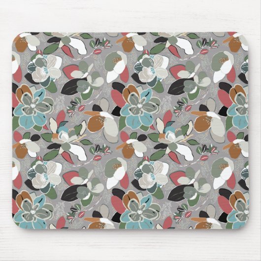 Winter Florals Grey Black Muismat (Voorkant)