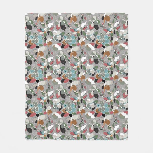 Winter Florals Grey Black Red Fleece Deken (Voorkant)