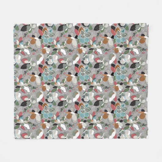 Winter Florals Grey Black Red Fleece Deken (Voorkant (Horizontaal))