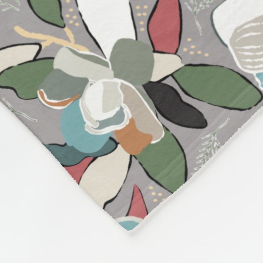 Winter Florals Grey Black Red Fleece Deken (Hoek)