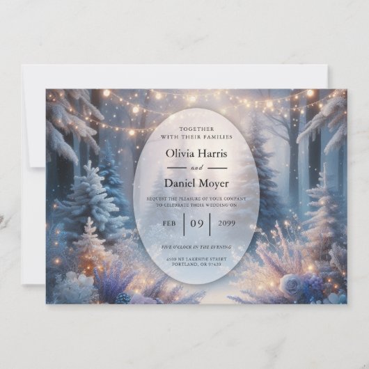 Winter Florals in Frosted Pines Wedding Kaart (Voorkant)