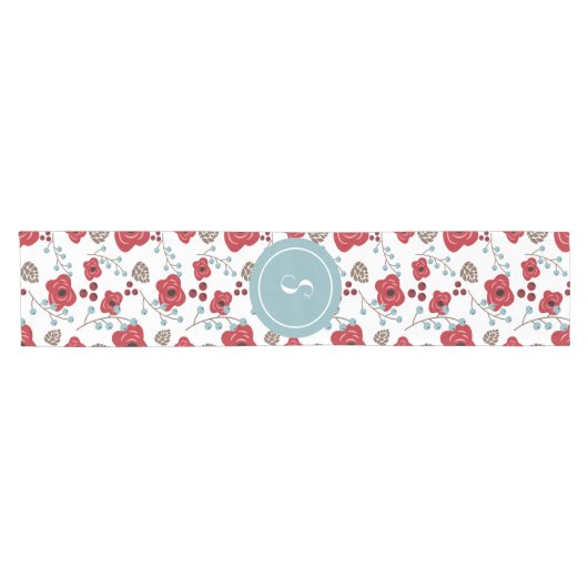 Winter Florals Poppies en Berries Monogram Korte Tafelloper (Horizontaal)