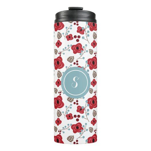 Winter Florals Poppies en Berries Monogram Thermosbeker (Voorkant)