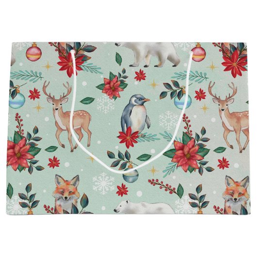 Winter Florest Dieren Kerstpatroon Groot Cadeauzakje (Voorkant)