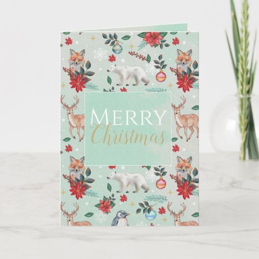 Winter Florest Dieren Kerstpatroon Kaart (Voorkant)