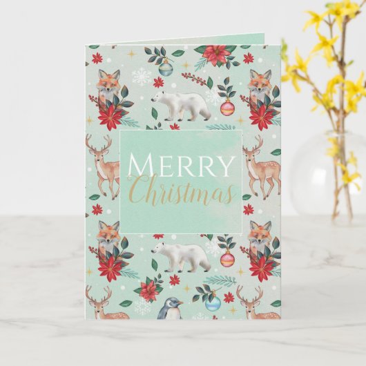 Winter Florest Dieren Kerstpatroon Kaart (Gele Bloem)