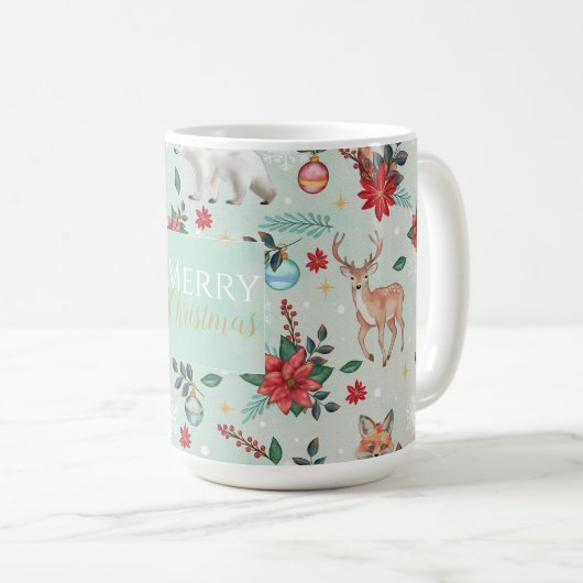 Winter Florest Dieren Kerstpatroon Koffiemok (Voorkant rechts)