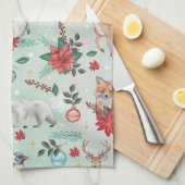 Winter Florest Dieren Kerstpatroon Theedoek (Quarter Fold)