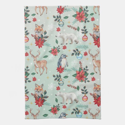 Winter Florest Dieren Kerstpatroon Theedoek (Verticaal)