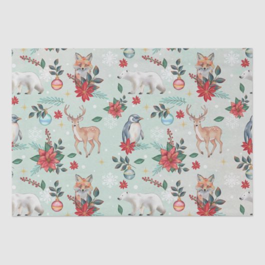 Winter Florest Dieren Kerstpatroon Tissuepapier (Voorkant)