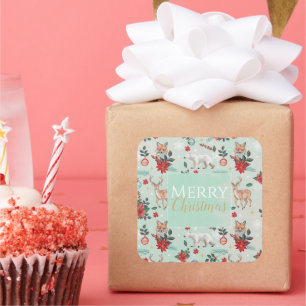 Winter Florest Dieren Kerstpatroon Vierkante Sticker