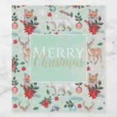 Winter Florest Dieren Kerstpatroon Wijn Etiket (Enkel label)