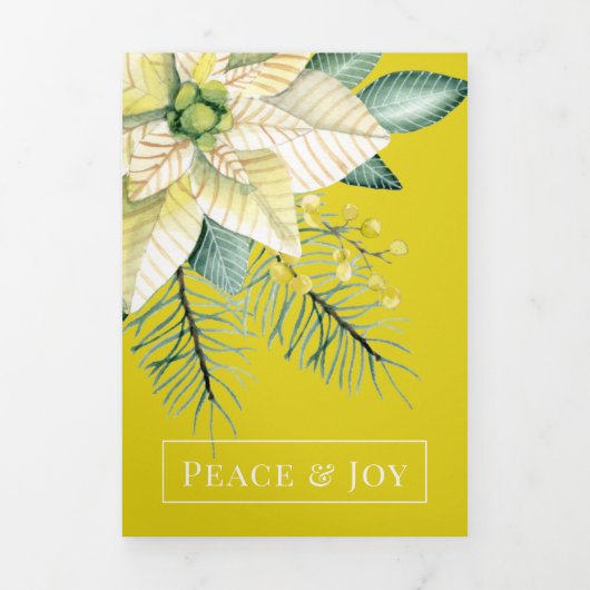 Winter Flower Peace and Joy Elegant Kerstmis Drieluik Wenskaart (Cover)
