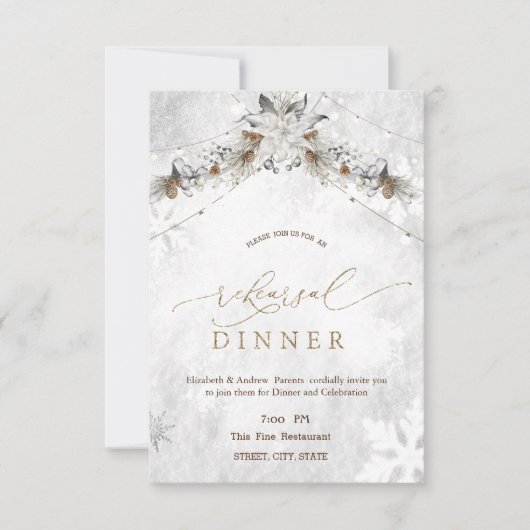 Winter Flower Pinecones Rehearsal Dinner Kaart (Voorkant)