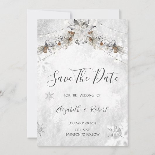 Winter Flower Pinecones Save The Date (Voorkant)
