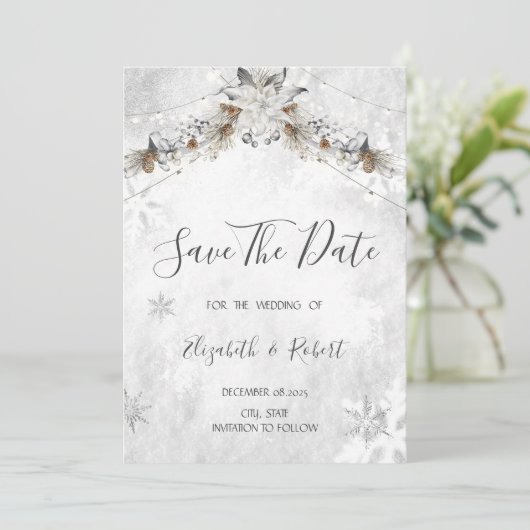 Winter Flower Pinecones Save The Date (Staand voorkant)
