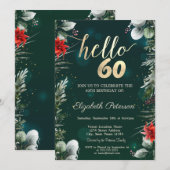 Winter Flower Poinsettia Green 60e verjaardag Kaart (Voorkant / Achterkant)