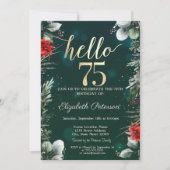Winter Flower Poinsettia Green 75e verjaardag Kaart (Voorkant)