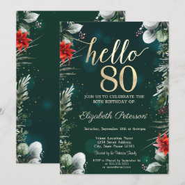 Winter Flower Poinsettia Green 80ste verjaardag Kaart