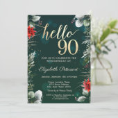 Winter Flower Poinsettia Green 90ste verjaardag Kaart (Staand voorkant)