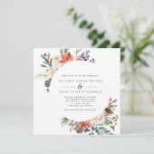 Winter Flowers and Berries Red and Navy Wedding Kaart (Staand voorkant)