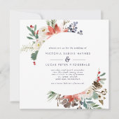 Winter Flowers and Berries Red and Navy Wedding Kaart (Voorkant)