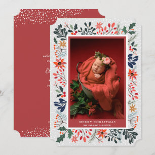 Winter Flowers Baby Foto Birth Announements Feestdagenkaart