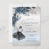  Winter Flowers Ballerina Silver Quinceanera Kaart (Voorkant)