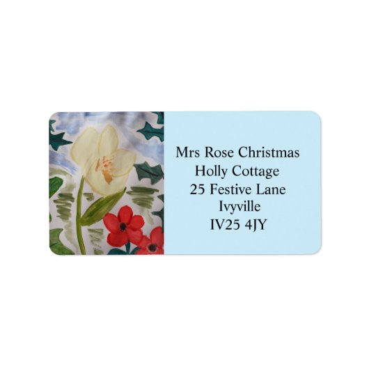 Winter Flowers & Holly Address Label (Voorkant)