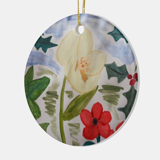 Winter Flowers & Holly Ceramic Ornament (Links)