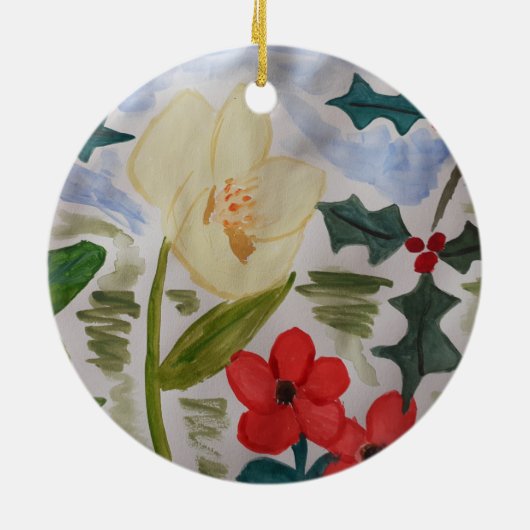 Winter Flowers & Holly Ceramic Ornament (Achterkant)