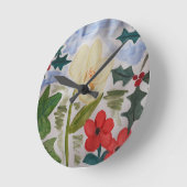 Winter Flowers & Holly Clock Ronde Klok (Hoek)