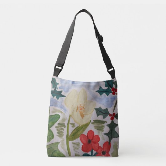 Winter Flowers & Holly Crossbody Tas (Voorkant)