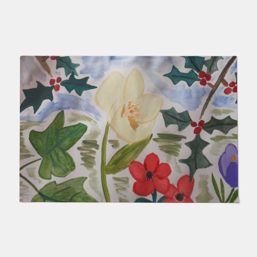 Winter Flowers & Holly Deuren Mat (Voorkant)