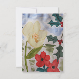 Winter Flowers & Holly Flat Kaart