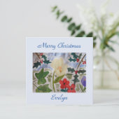 Winter Flowers & Holly Flat-kerstkaart Kaart (Staand voorkant)