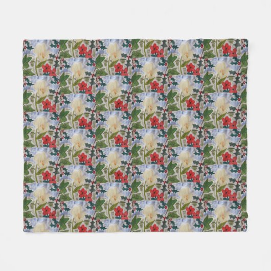 Winter Flowers & Holly Fleece Deken (Voorkant (Horizontaal))