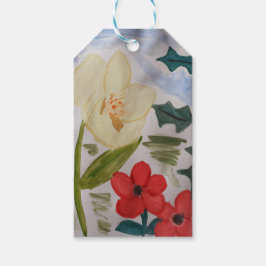 Winter Flowers & Holly Gift Labels Cadeaulabel
