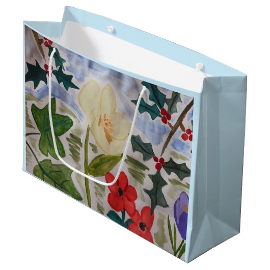 Winter Flowers & Holly Groot Cadeauzakje (Voorkant Gekanteld)