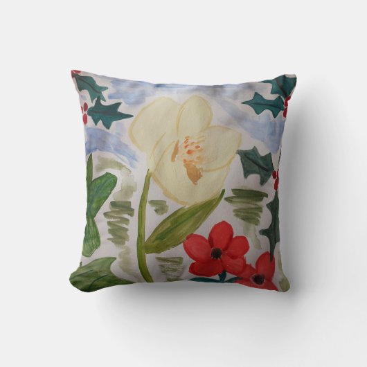 Winter Flowers & Holly Kussen (Voorkant)