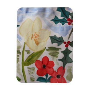 Winter Flowers & Holly Magnet Magneet