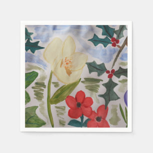 Winter Flowers & Holly Paper Borden Servet