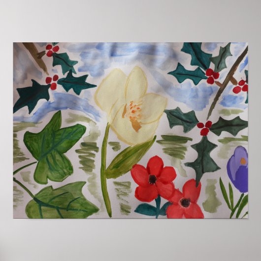 Winter Flowers & Holly Poster (Voorkant)