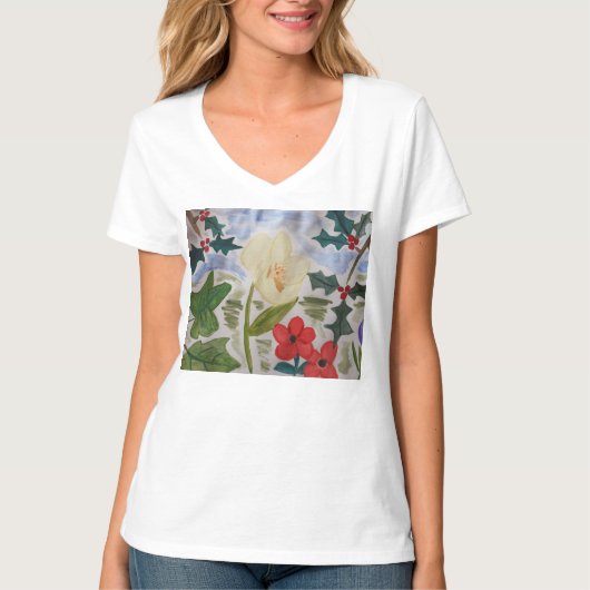 Winter Flowers & Holly T-shirt (Voorkant)